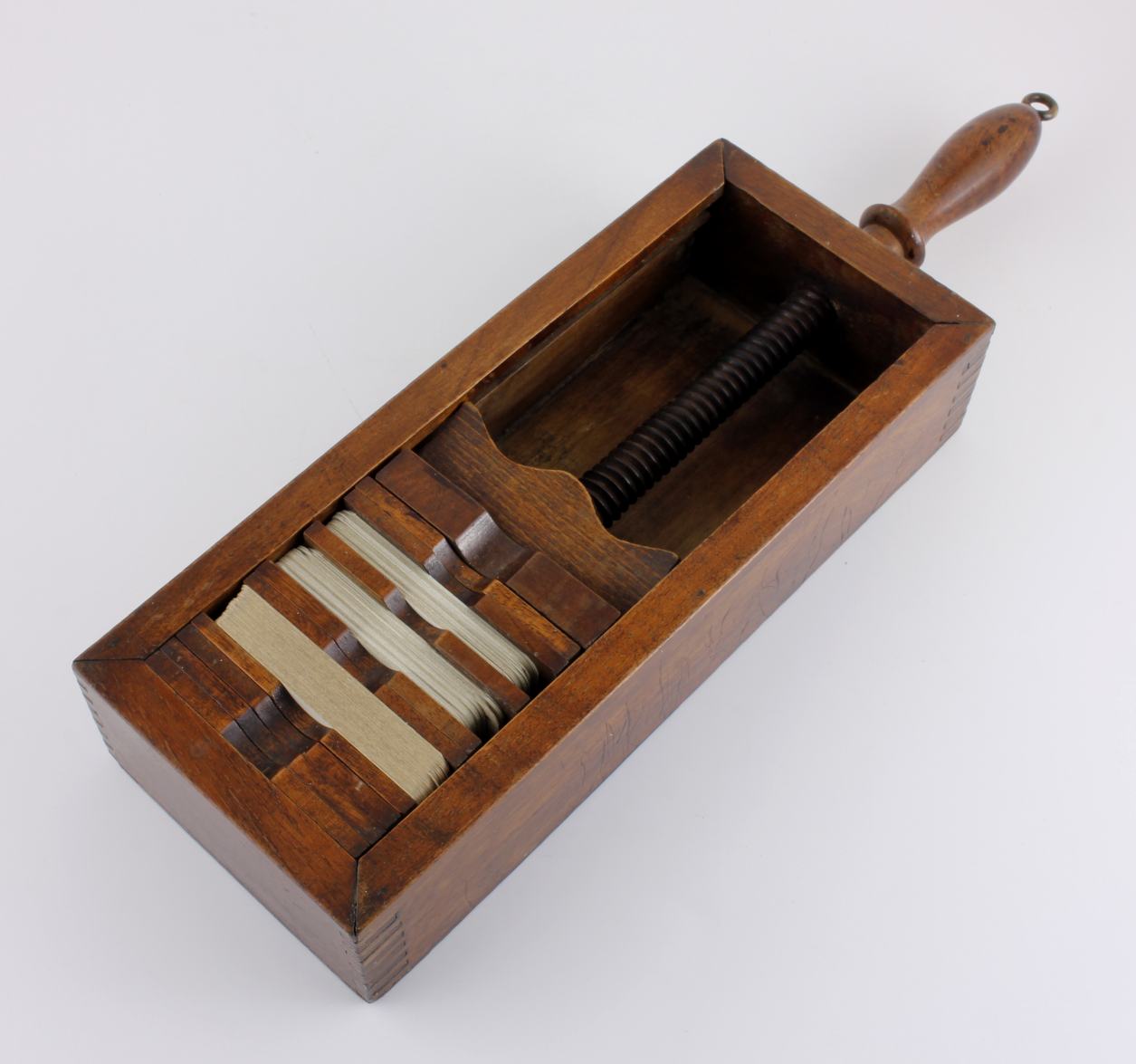 French Wood Playing Card Press. Wooden Card Clamp Storage Box. c1900.