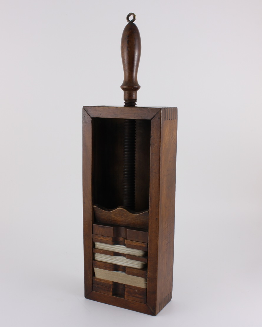 French Wood Playing Card Press. Wooden Card Clamp Storage Box. c1900.