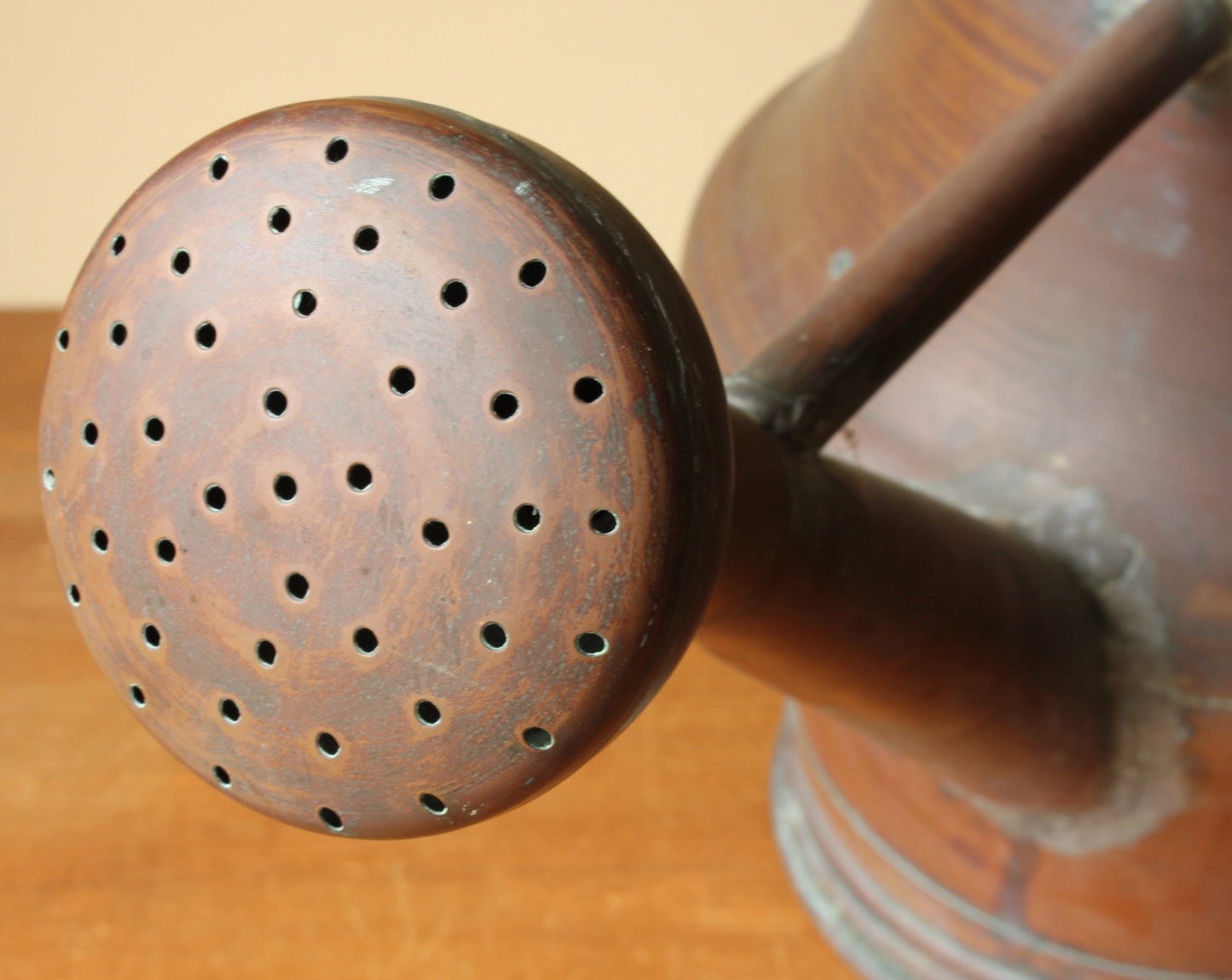 Large French Copper Watering Can. 19th Century Garden Rose Head Arrosoir.