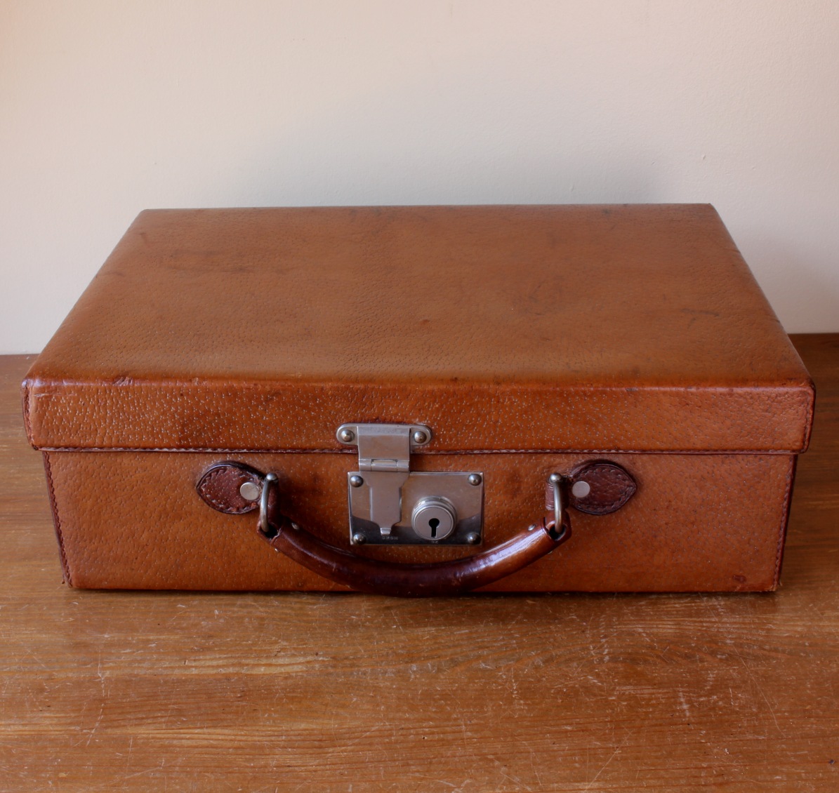 Vintage Tan Leather Attache Suitcase Briefcase. German Case.