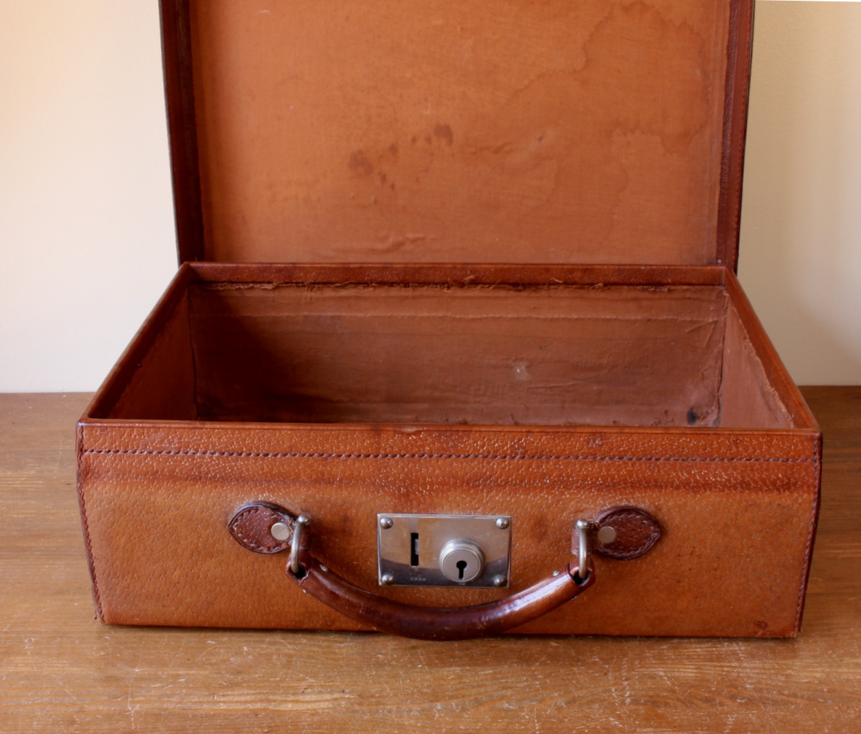 Vintage Tan Leather Attache Suitcase Briefcase. German Case.