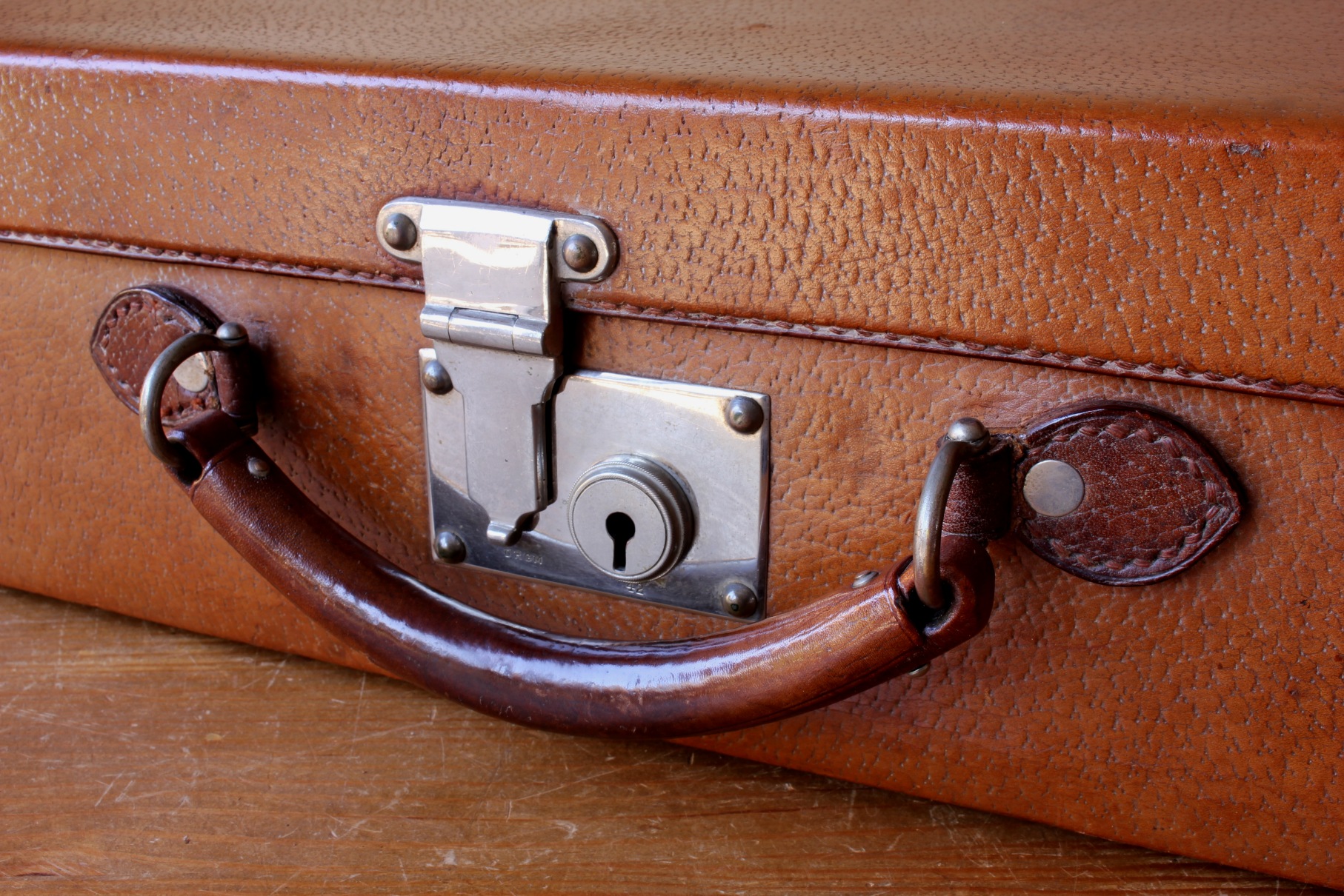 Vintage Tan Leather Attache Suitcase Briefcase. German Case.