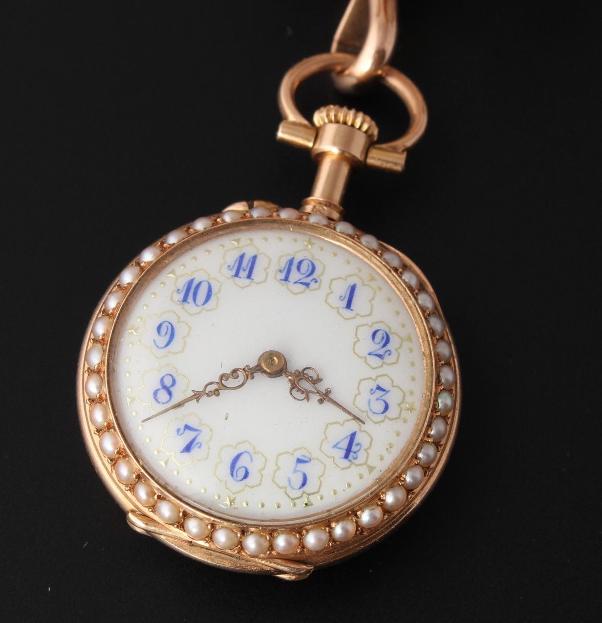 Antique French 18ct Gold Enamel & Seed Pearl Ladies Ribbon Brooch