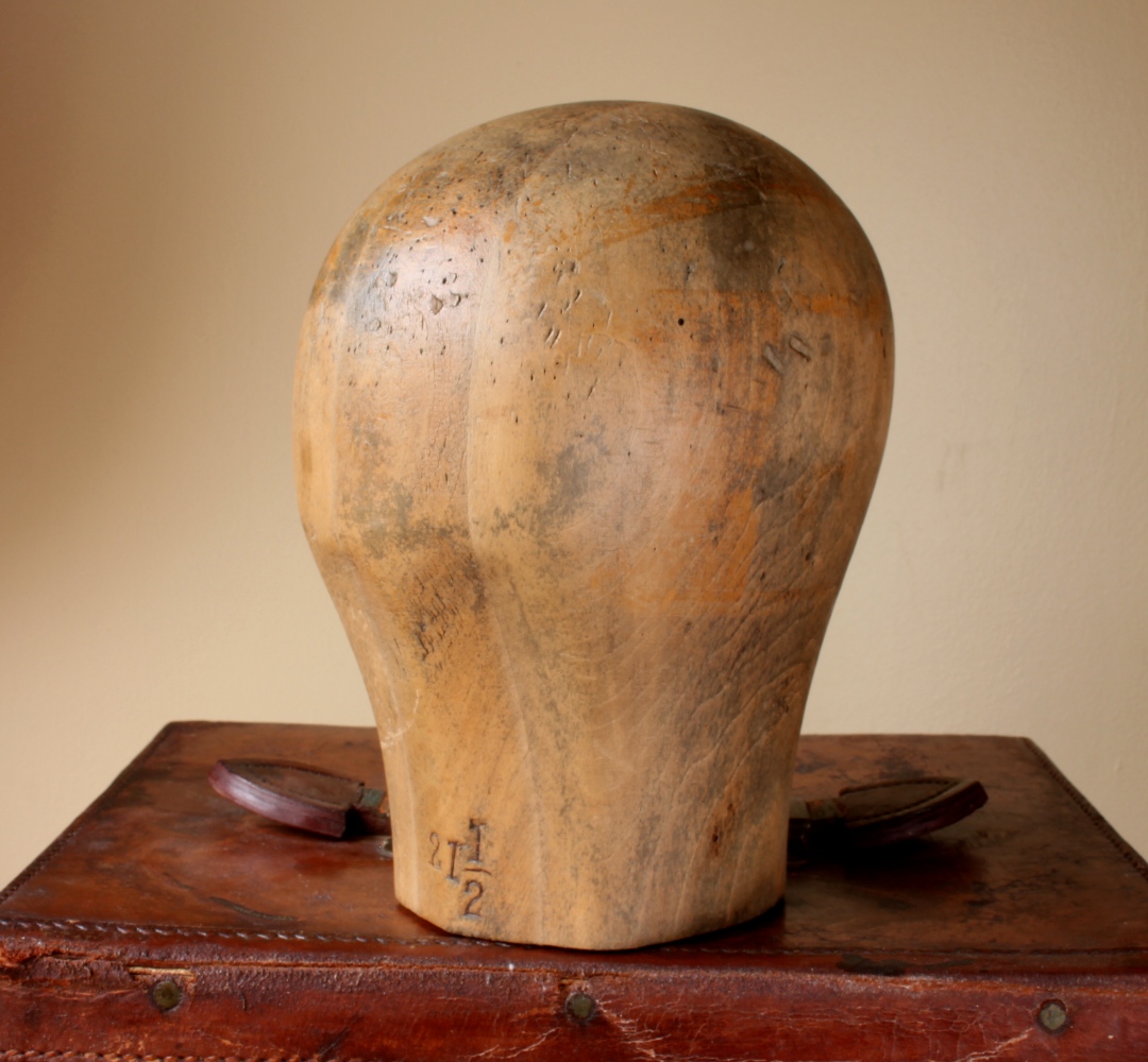 Original Milliners Wooden Head Hat Block. Wig Stand, Prop Shop Display.