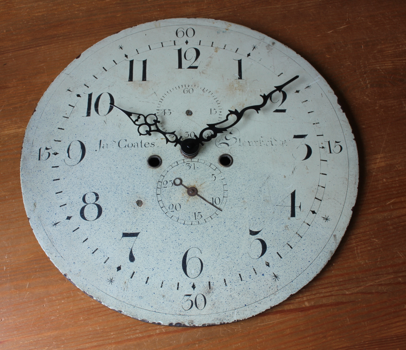 JS Coates, Stourbridge Clock Face. 18th Century Painted Dial Wall Clock.