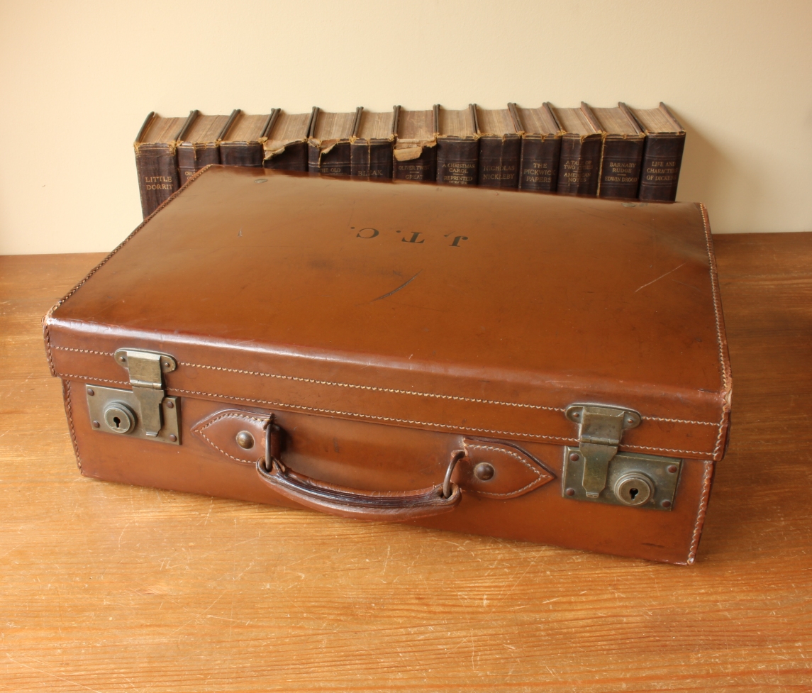 Brown Leather Suitcase. Monogrammed With J.T.C.