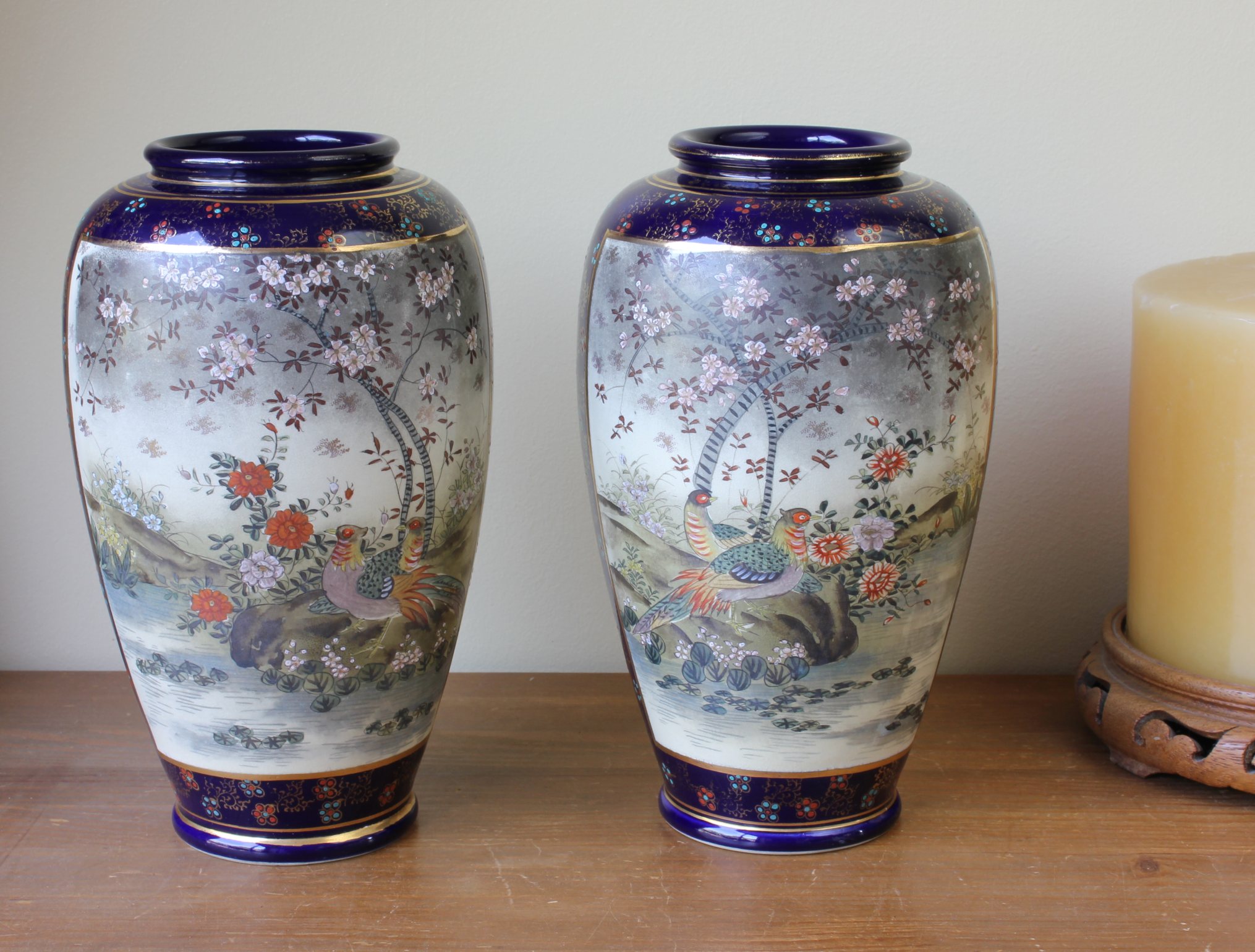 Pair of Japanese Hand Painted Kinkozan Satsuma Vases.
