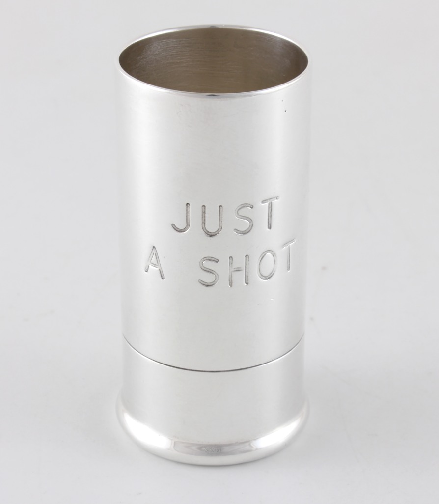 Just A Shot Spirit Measure. Silver Plate Shotgun Cartridge Cocktail Jigger.
