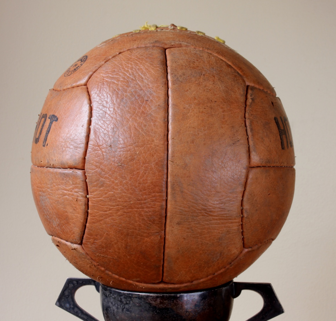 Hotshot Leather Football. Original 12 Panel Soccer Ball. 1950's.