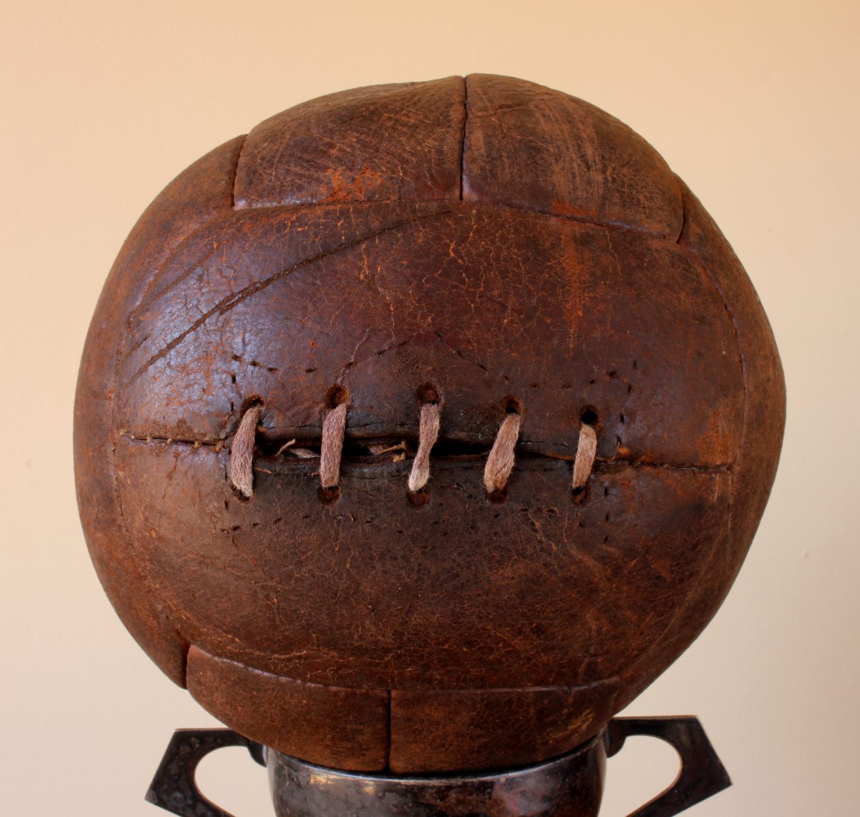 Leather Football. Vintage 12 Panel World Cup 1930 Laced Soccer Ball.