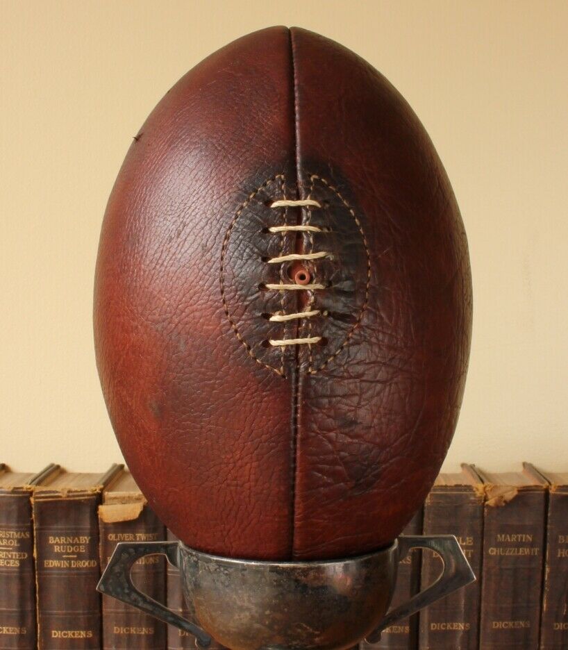 Brown Leather Lace up Rugby Ball. Shop Shop, Bar, Home Decor, Prop.