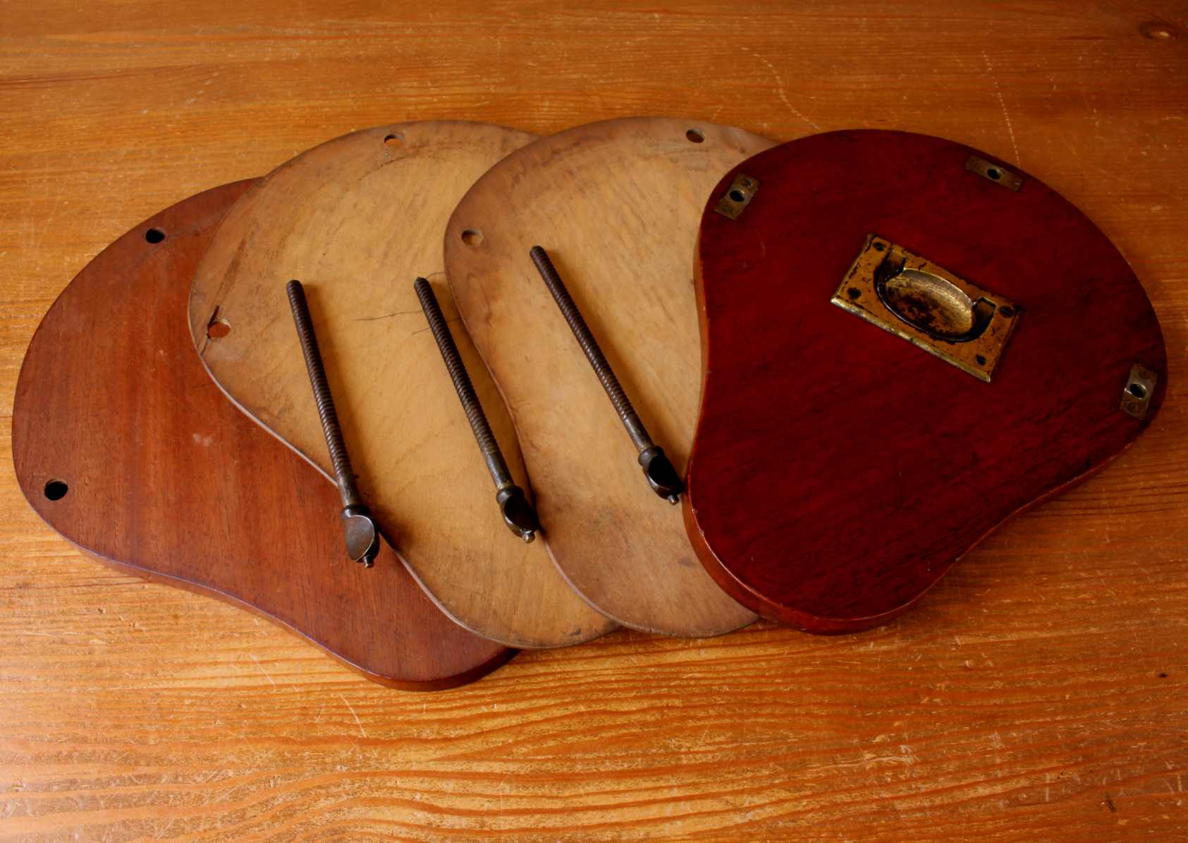Mahogany and Brass Multi Tennis Racket Press. Three Racquet Clamp. c1900.