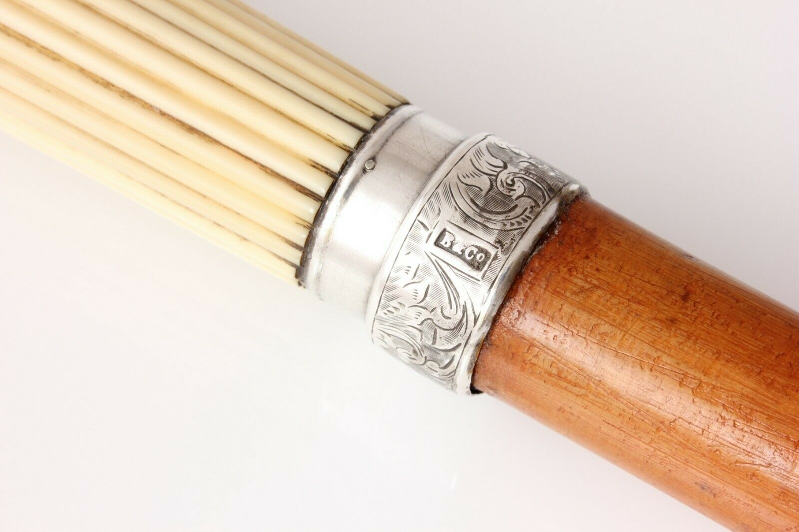 Malacca & Silver Walking Stick Cane. Fluted Handle. Hallmarked B & Co 1888.
