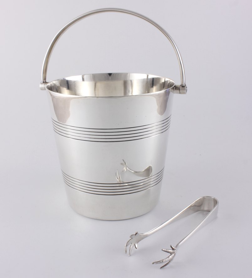 Art Deco Mappin & b Silver Plated Ice Bucket Pail With Tongs.