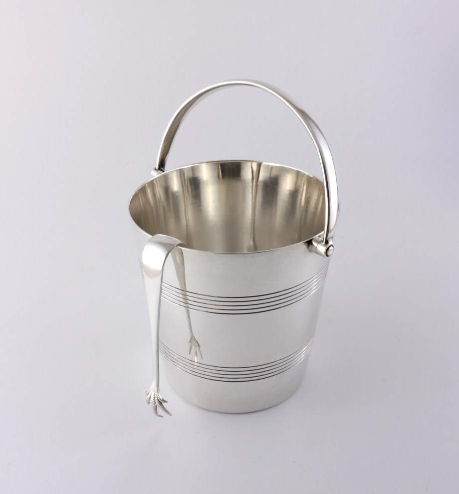 Art Deco Mappin & b Silver Plated Ice Bucket Pail With Tongs.