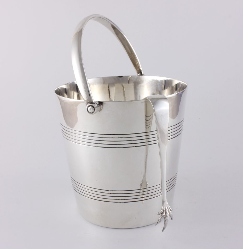 Art Deco Mappin & b Silver Plated Ice Bucket Pail With Tongs.