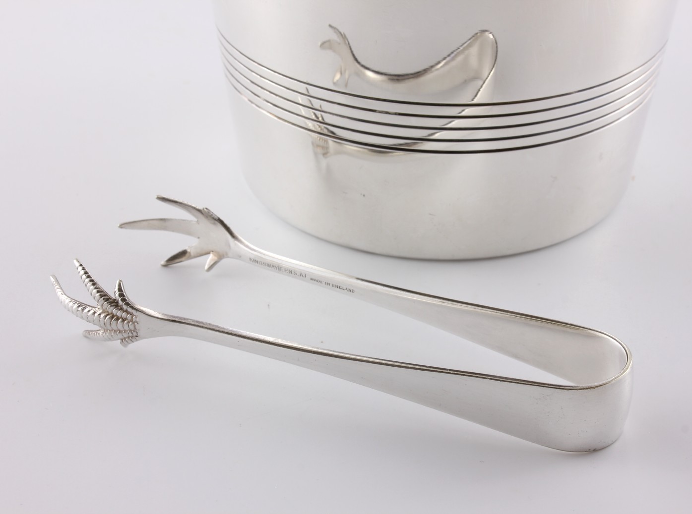Art Deco Mappin & Webb Silver Plated Ice Bucket Pail With Tongs.