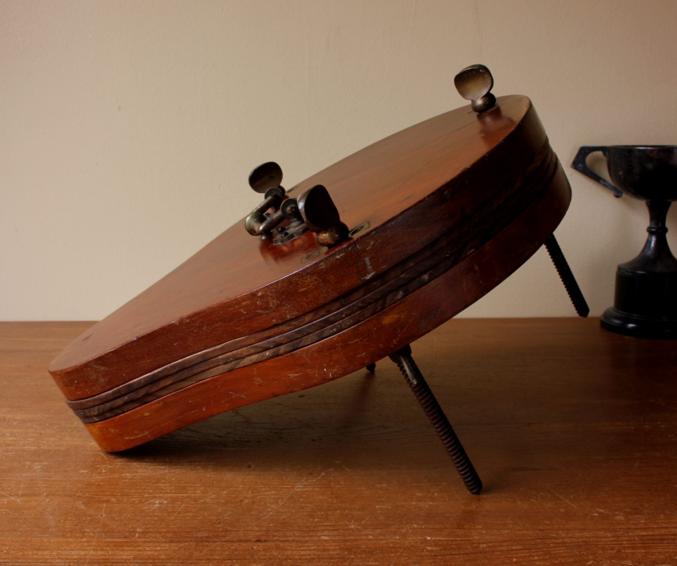 Wood & Brass Multi Tennis Racket Press. Racquet Clamp. c1900.