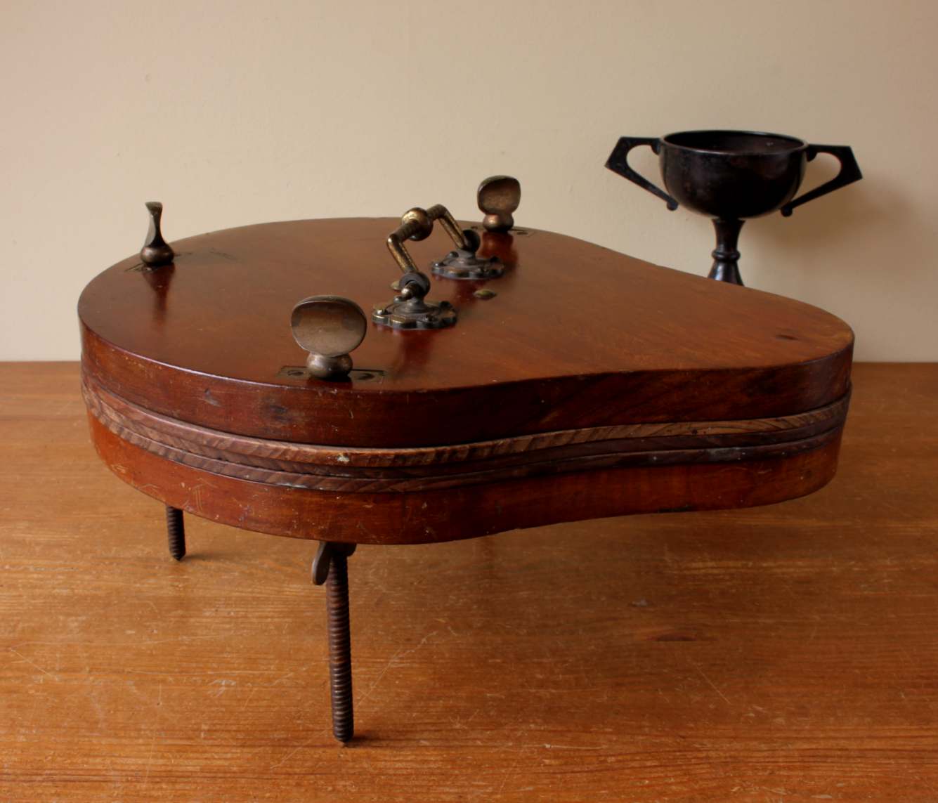 Wood & Brass Multi Tennis Racket Press. Racquet Clamp. c1900.