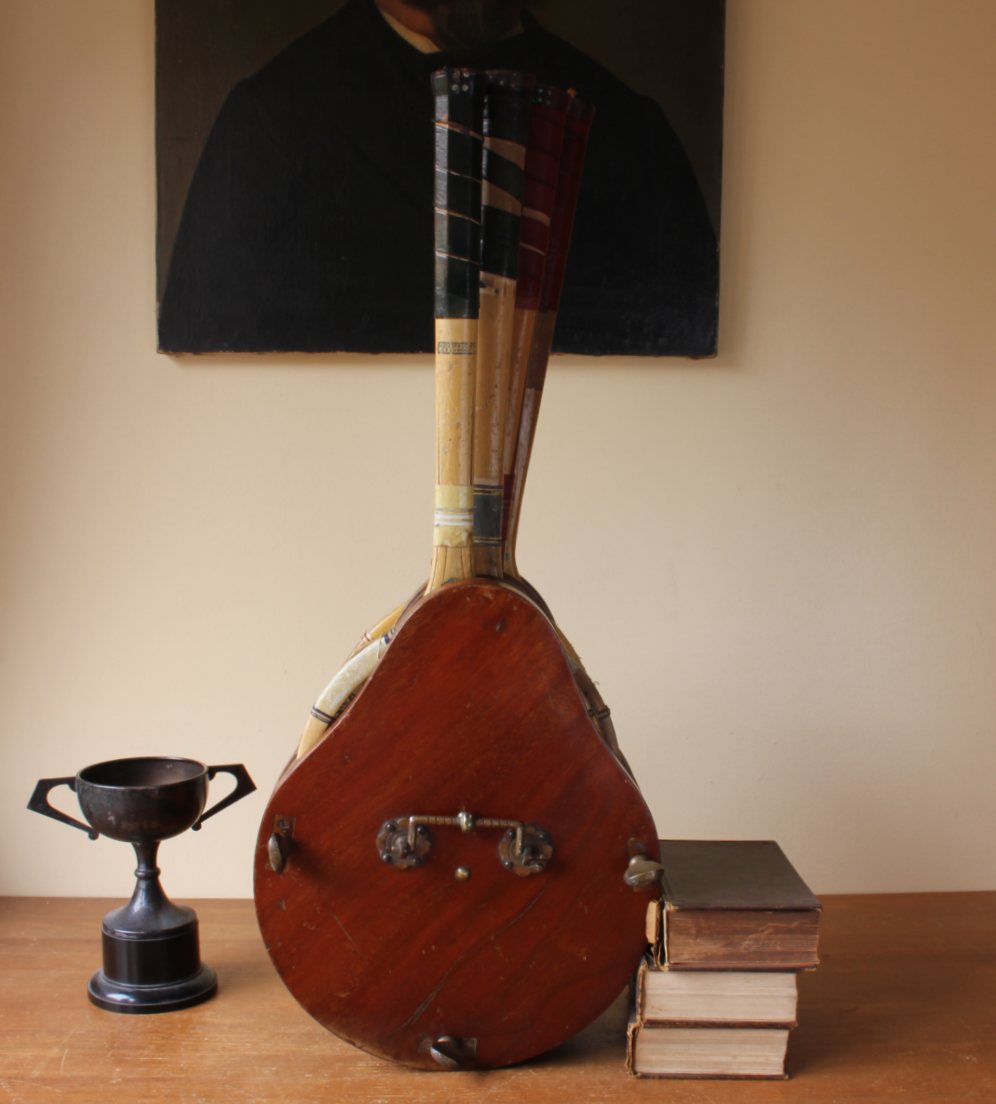 Wood & Brass Multi Tennis Racket Press. Racquet Clamp. c1900.