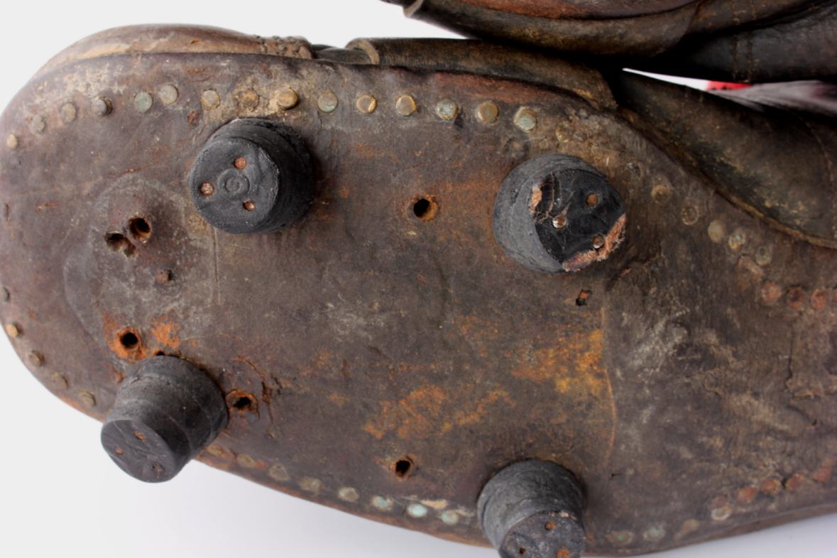 1950s Nailed Studs Leather Football Boots. Old Soccer Cleats.