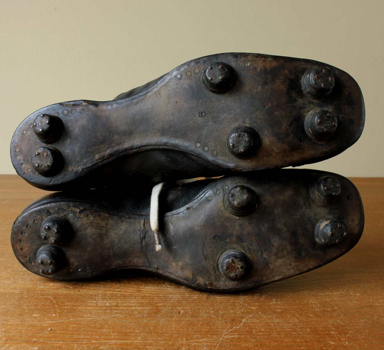 Vintage c1940 Leather Football Boots With Nailed Studs. Soccer Shoes.