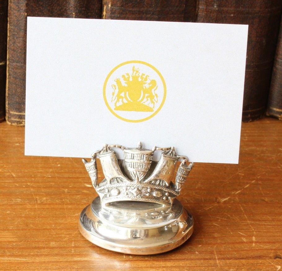 Antique Silver Royal Naval Crown Menu Holder. Navy Photo Card Clip