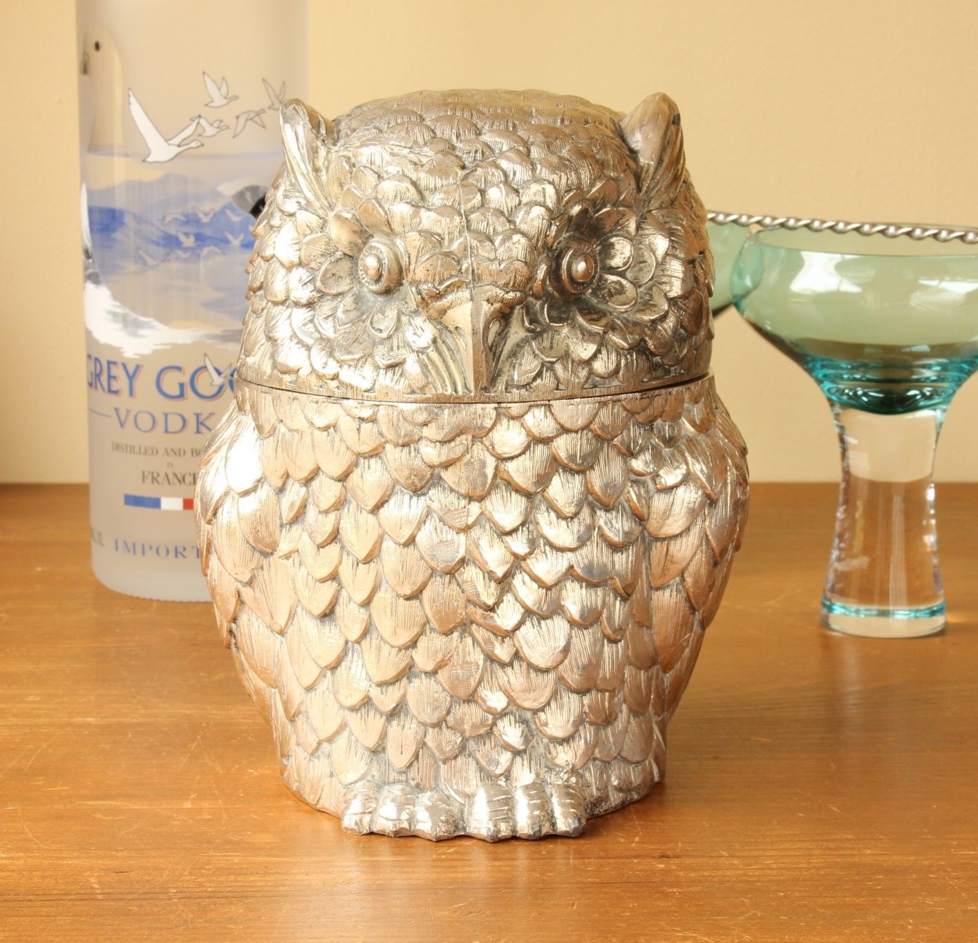 Vintage Silver Plate Owl Ice Bucket. Italian Designer Mauro c1960.