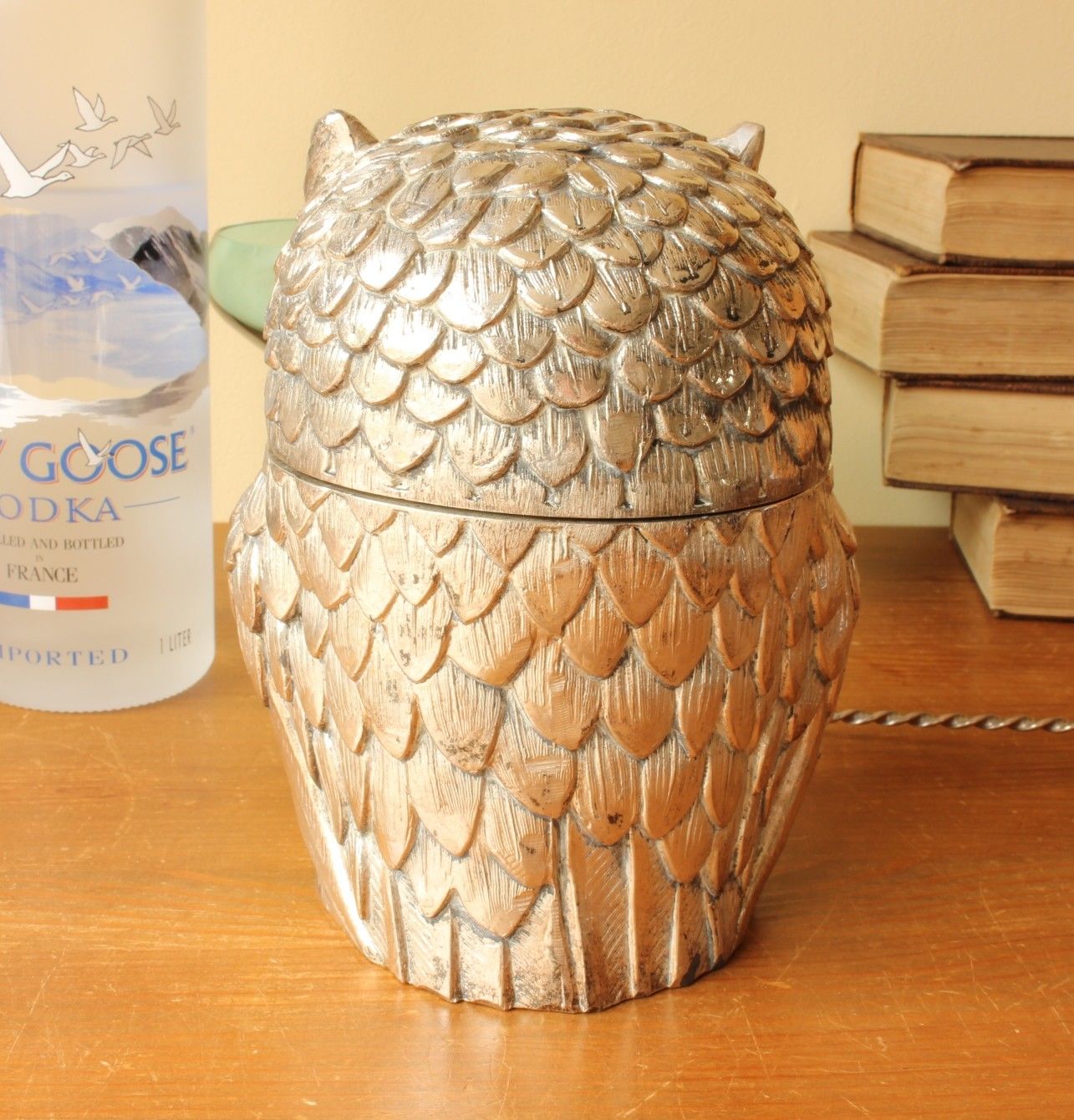 Vintage Silver Plate Owl Ice Bucket. Italian Designer Mauro c1960.