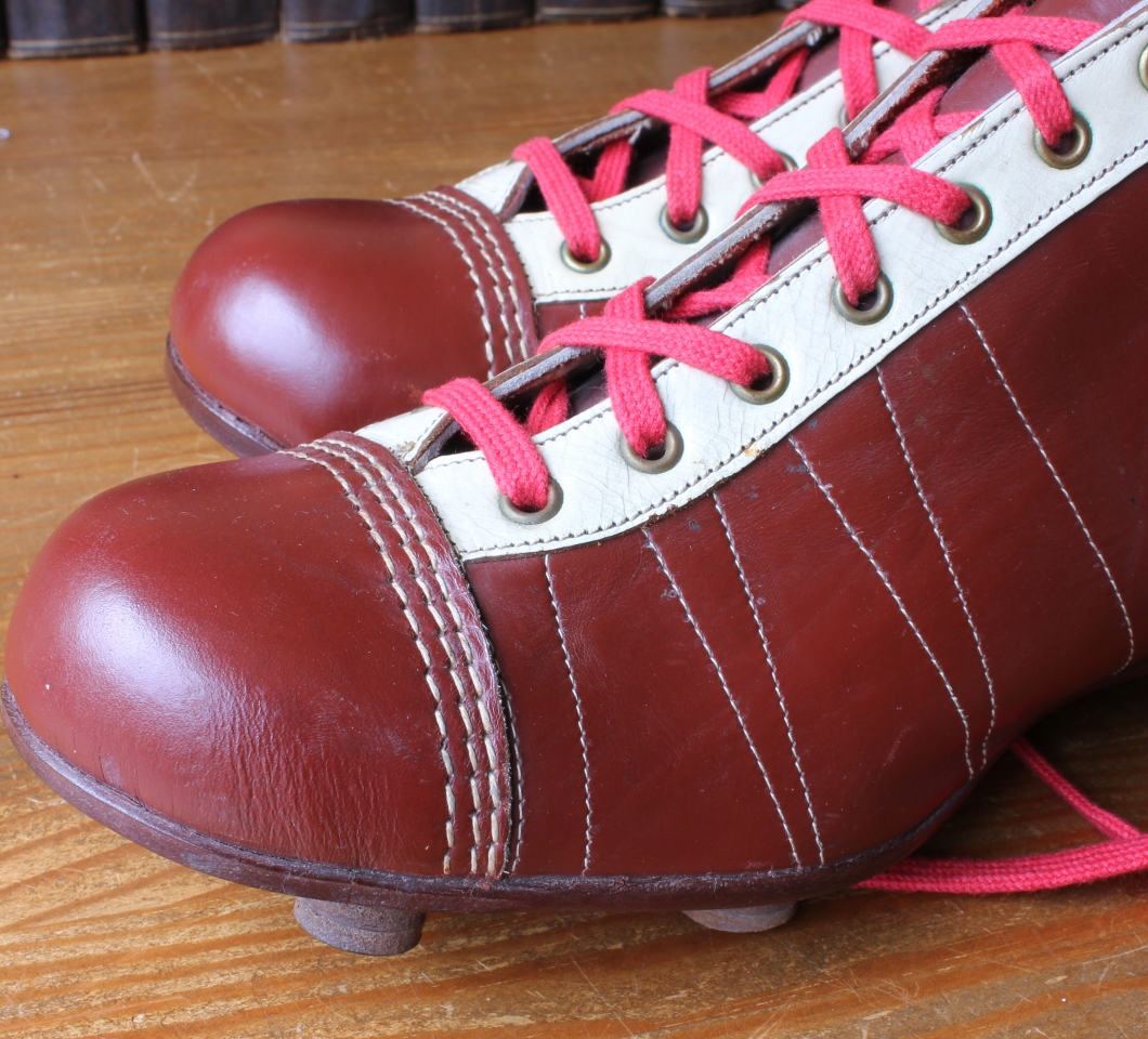 Vintage Jen Continental Football Boots. Old Red Leather Soccer Cleats