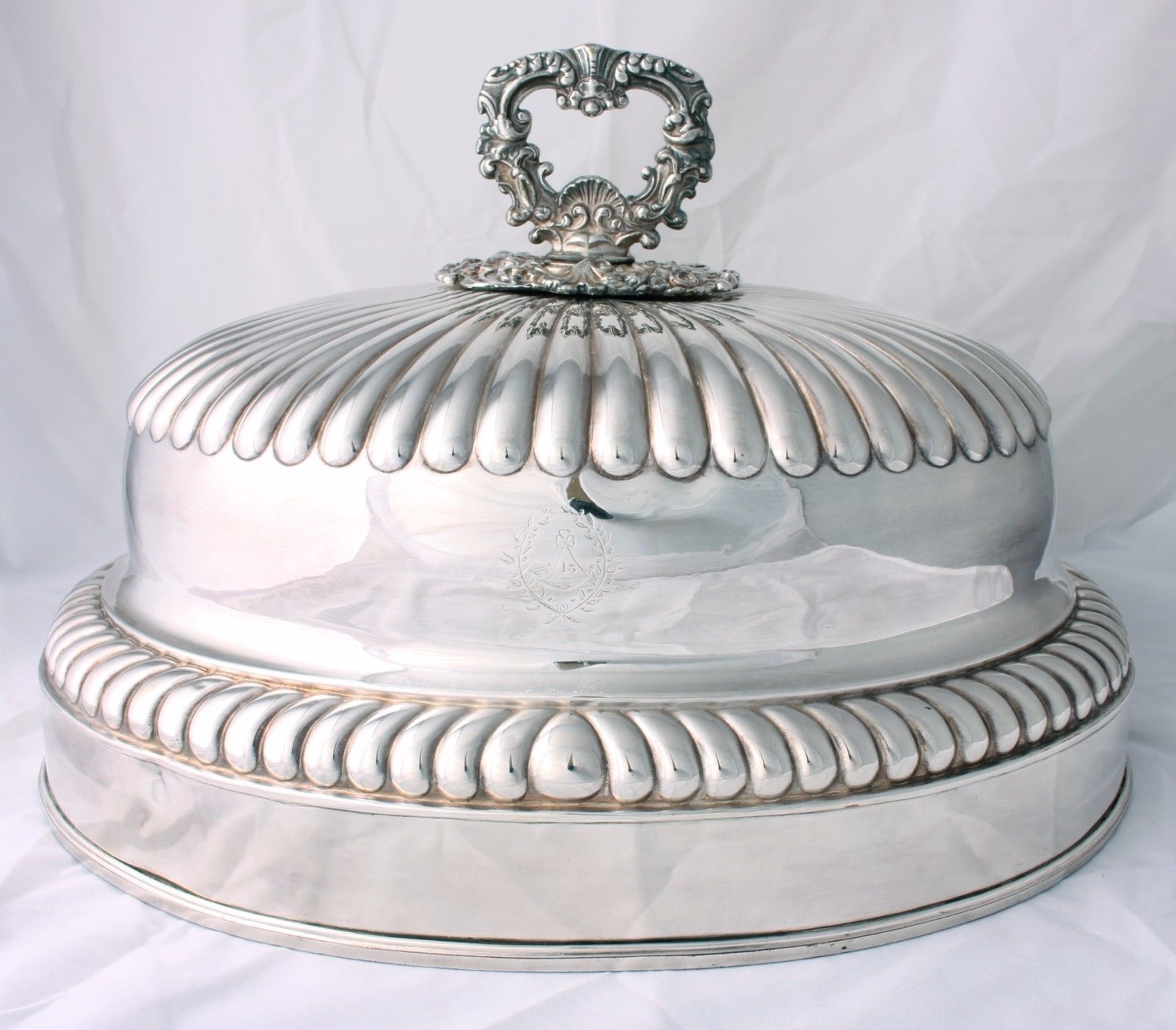 Large Antique Old Sheffield Silver Plated Meat Cover. 43rd Regiment.