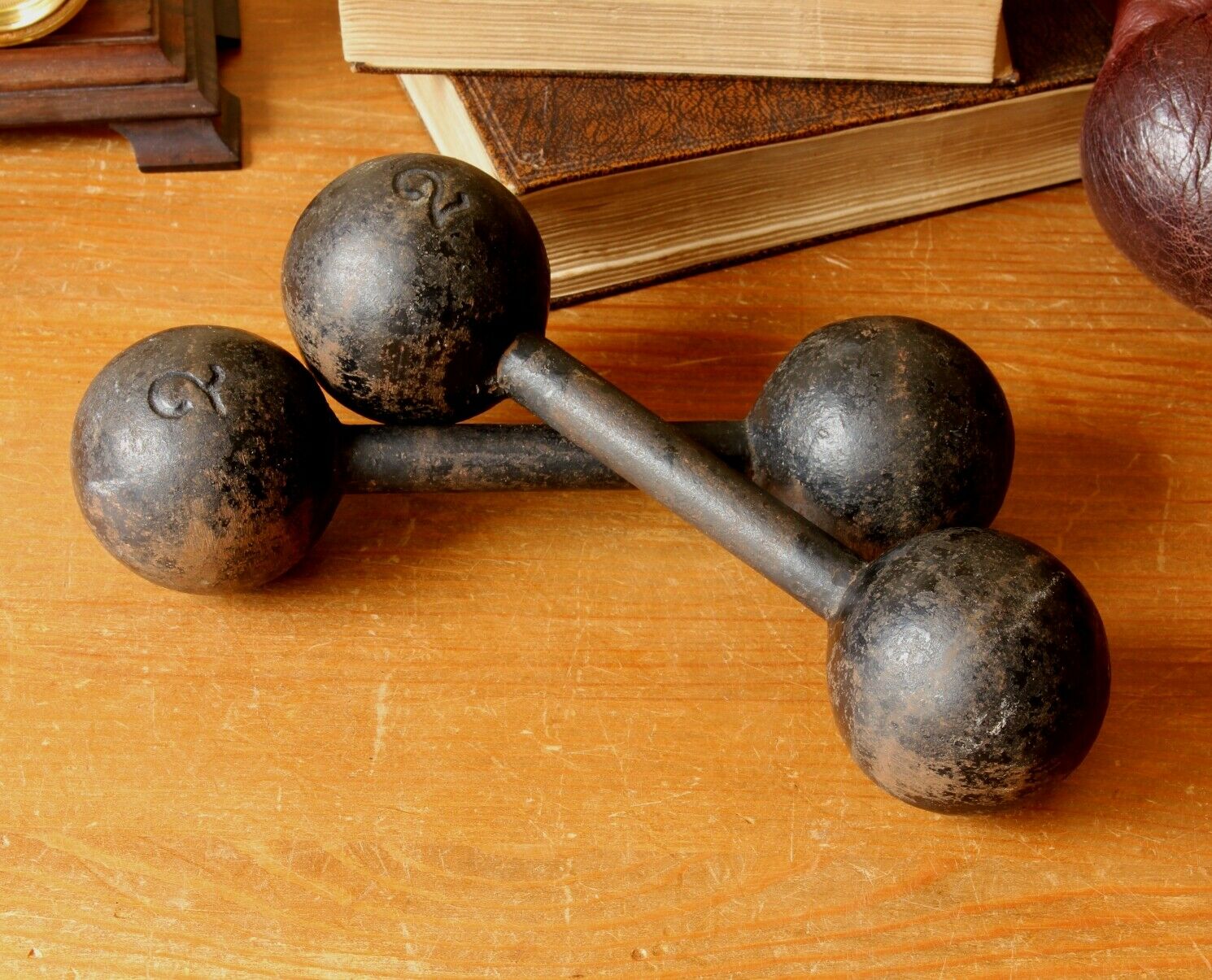 French Number 2 Kg Cast Iron Dumbbell Weights. c1880. Unusual Doorstops.