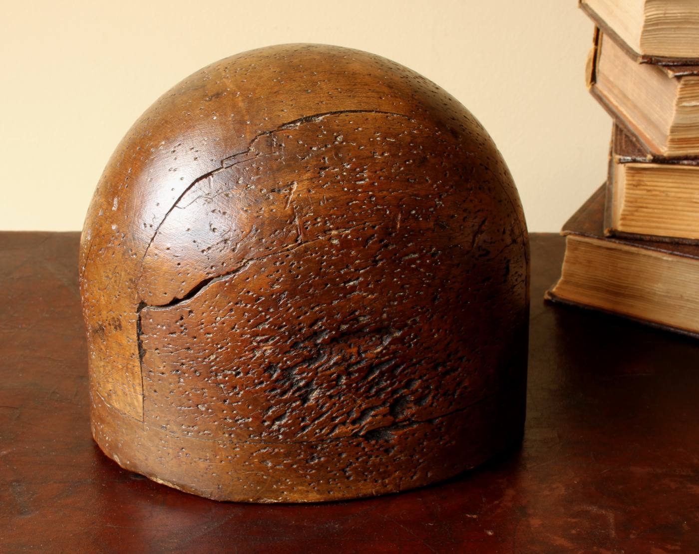 Antique Milliners Wooden Hat Block. Rich Wood Brown Wig Stand.
