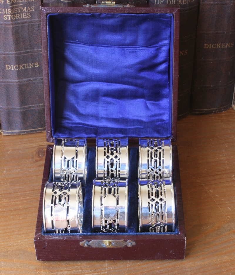 Art Deco Solid Silver Napkin Rings Box Set of 6 1919 William Devonport