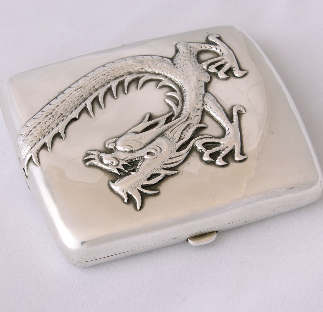 Chinese Export Silver Dragon Cigarette Case Heavy Gauge Asian Oriental.