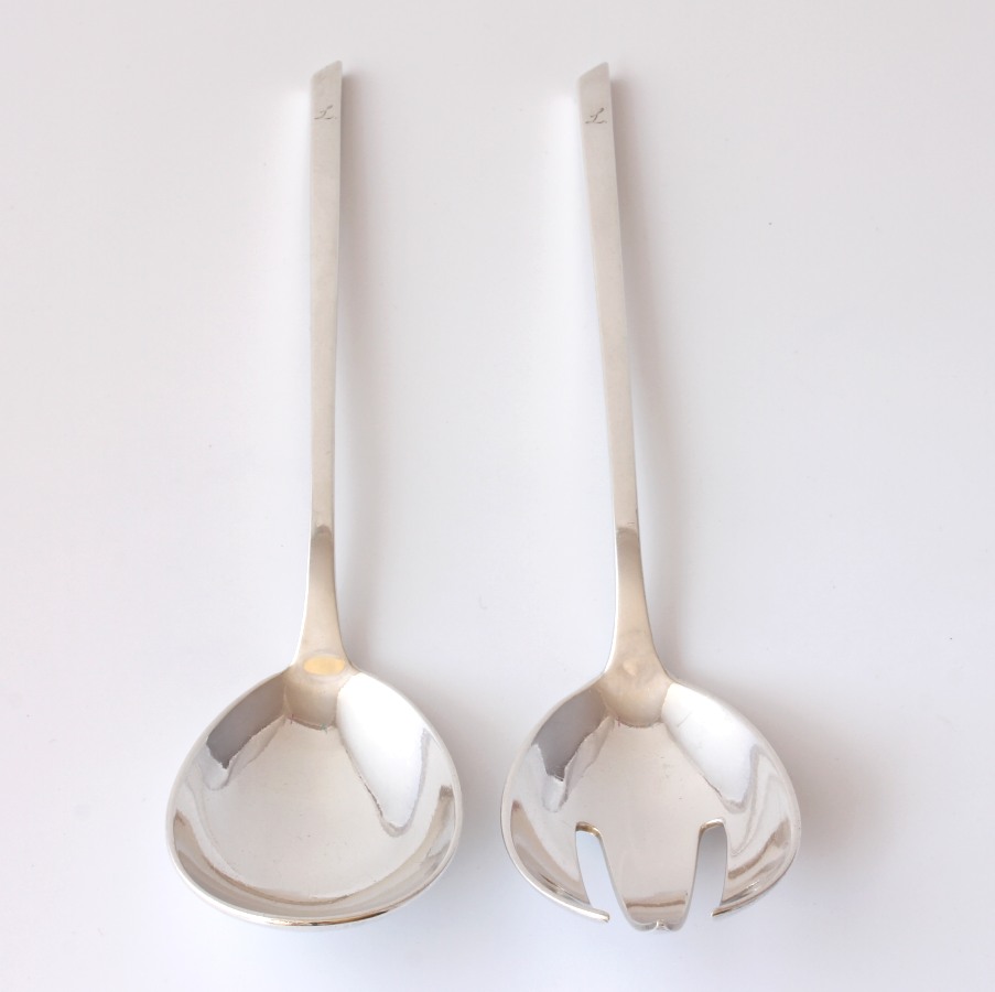 Solid Silver Salad Serving Spoons Wilkens & Soehne, Germany. Vintage 1950's
