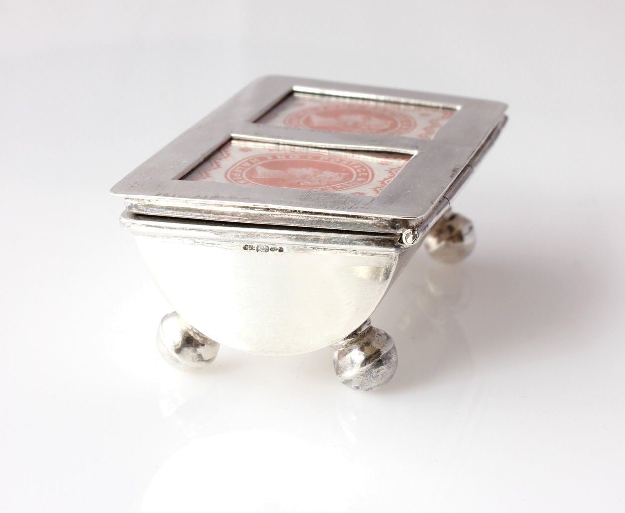 Hallmarked Sterling Silver Postage Stamp Desk Box Double Holder Case.