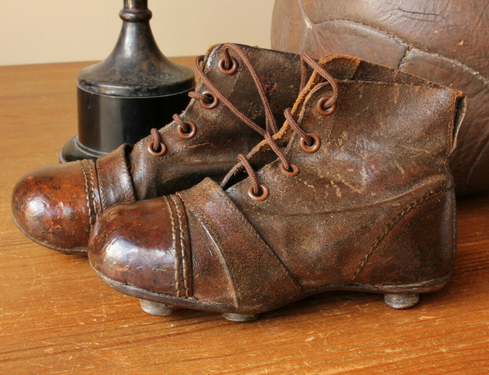 Leather Football Boots. Old Soccer Cleats. Small Child Size 8.