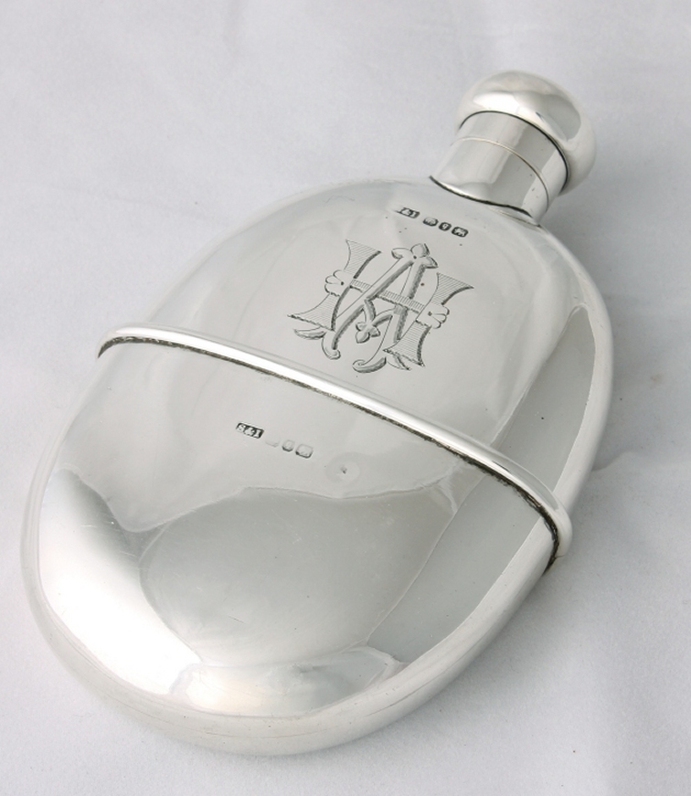 Antique Solid Silver Oval Hip Spirit Flask with Cup Birmingham 1890 ...