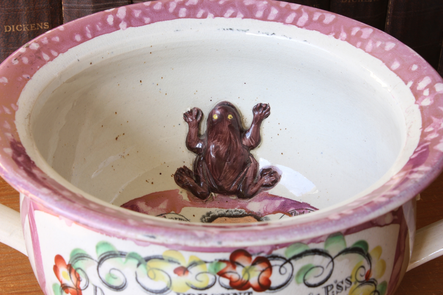 Antique Sunderland Lustre Frog Chamber Pot. Marriage Lustreware Potty