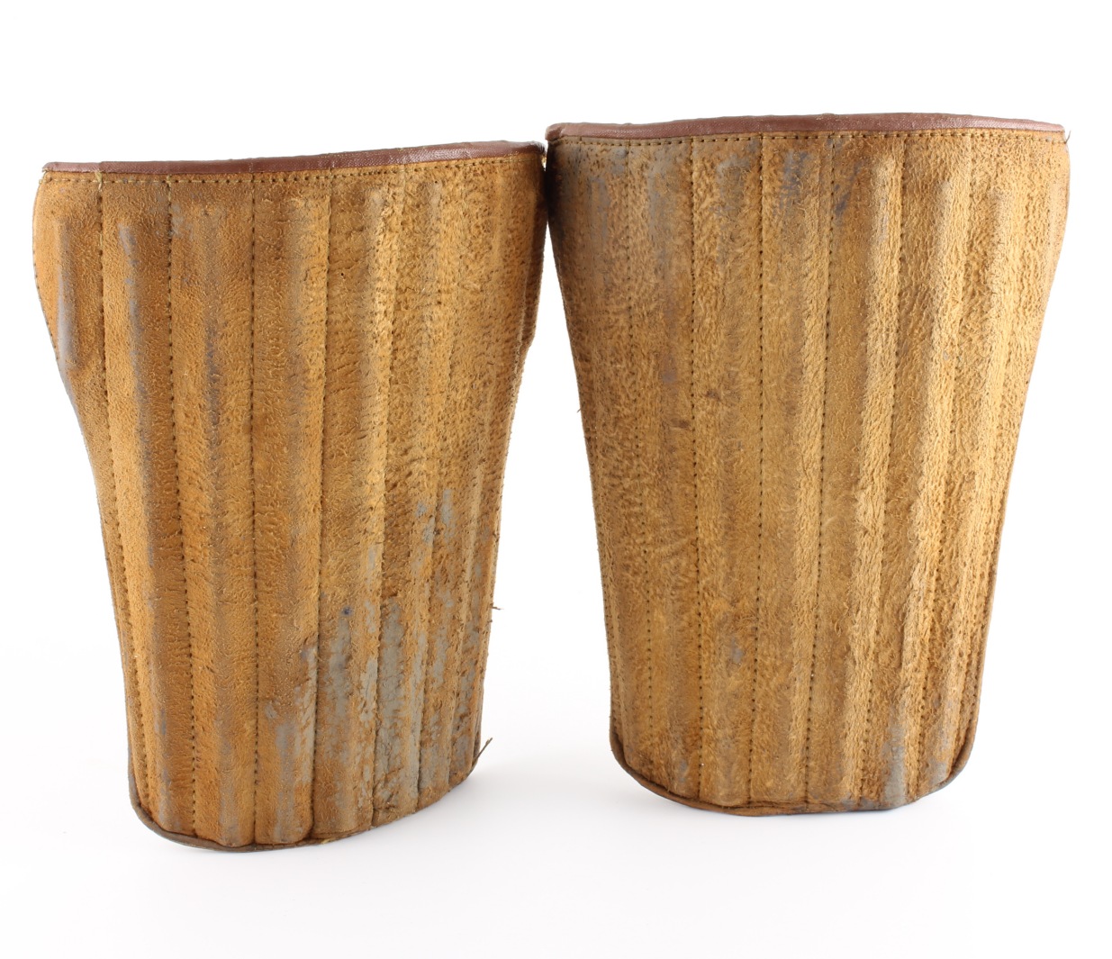Leather & Bamboo Football Shin Pads. Soccer Shinpad Guards c1940.