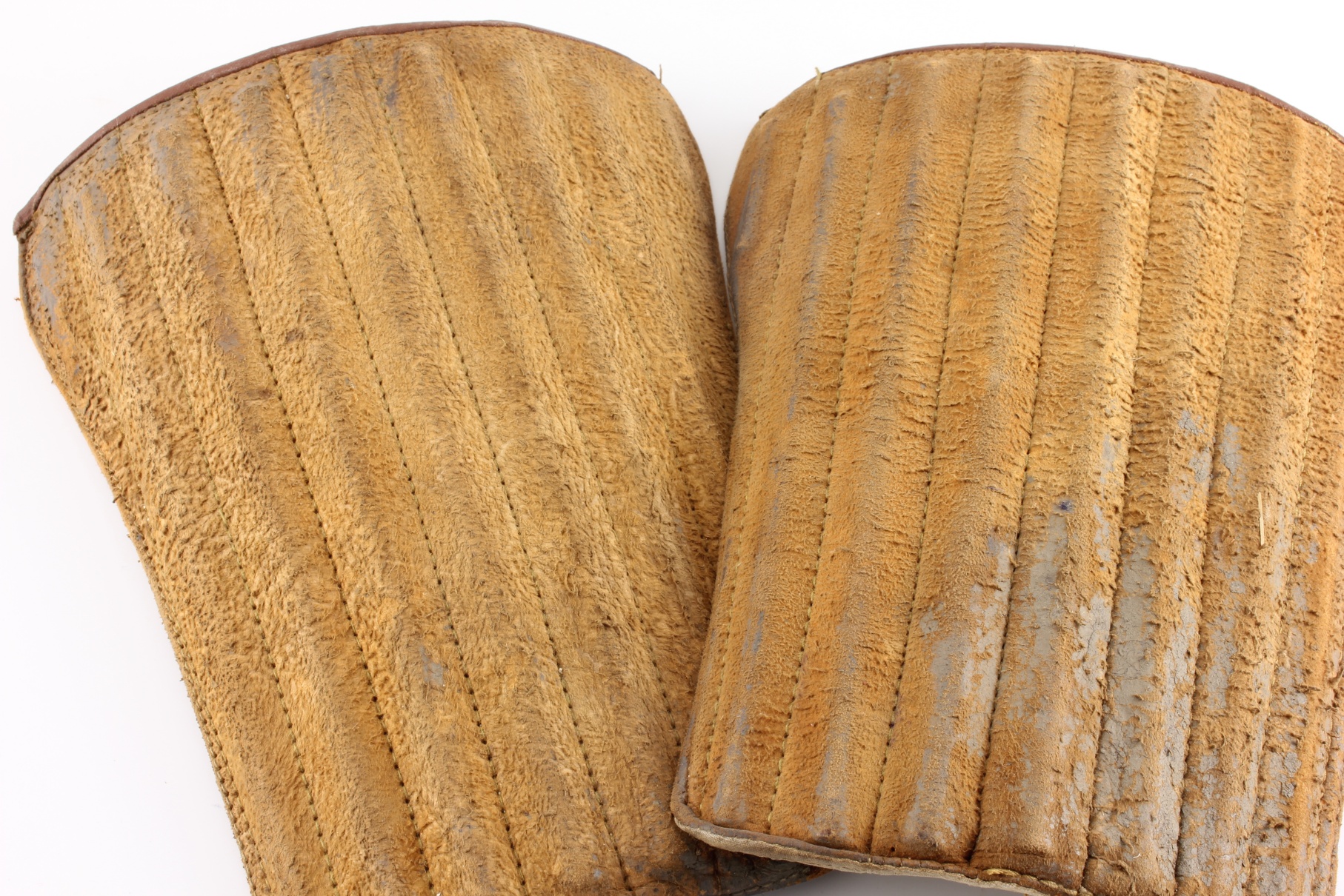 Leather & Bamboo Football Shin Pads. Soccer Shinpad Guards c1940.