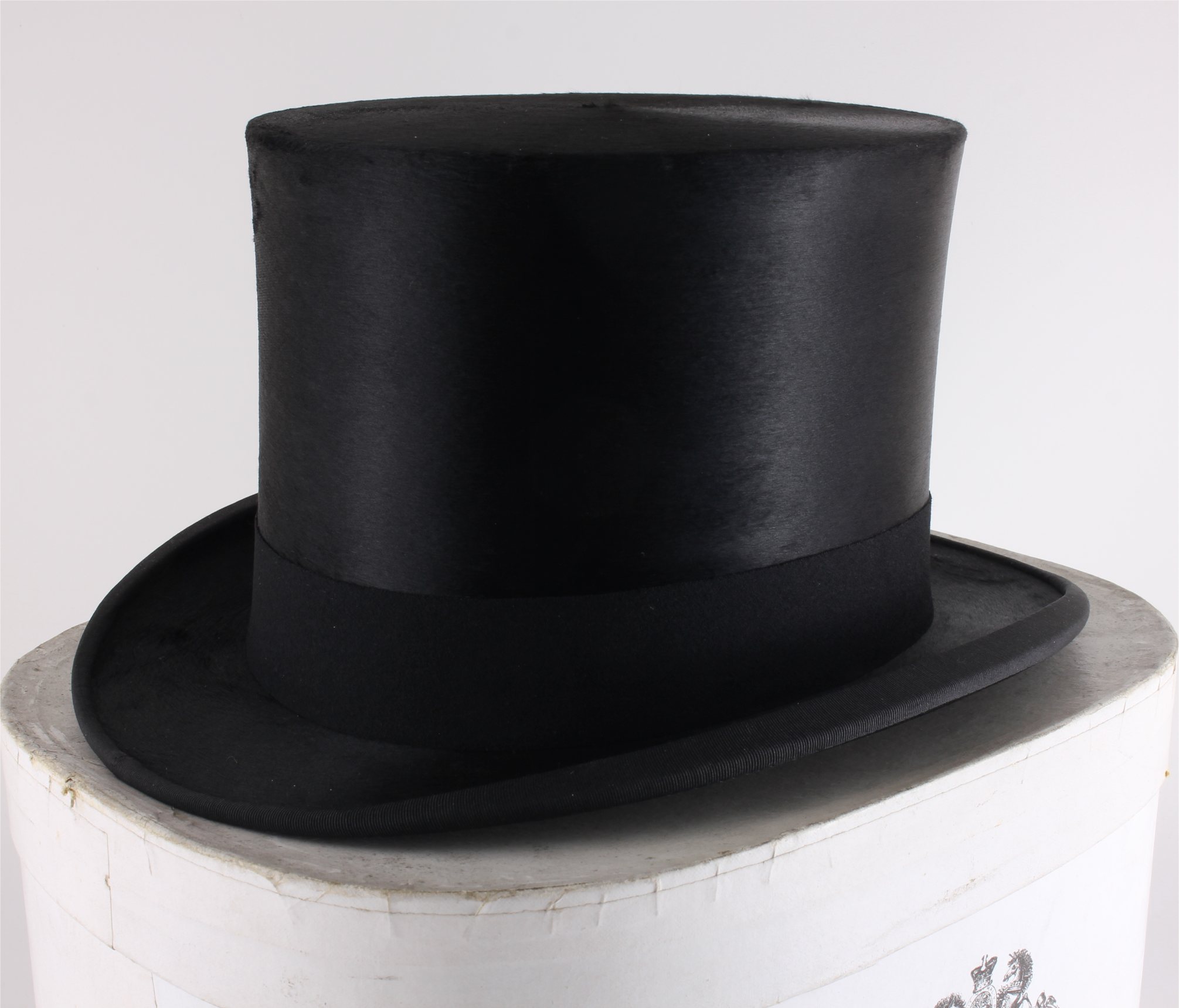 Antique Black Plush Silk Top Hat in Box. Tress & Co. c1920. Size UK 7.