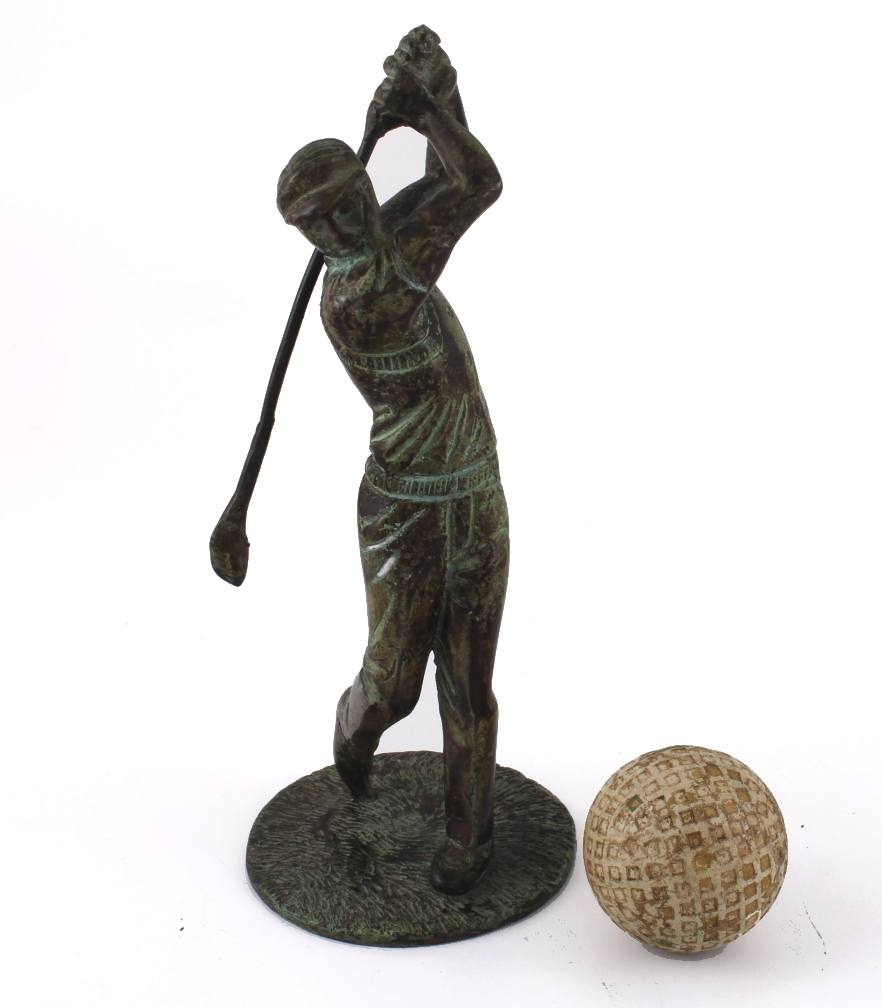 Bronze Golfer Statue. Figure Of Golfing Man Swinging Golf Club.