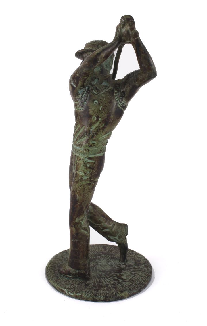 Bronze Golfer Statue. Figure Of Golfing Man Swinging Golf Club.