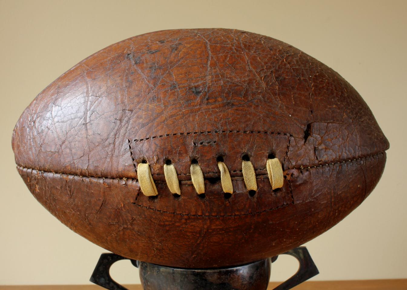 1930's Leather Laced Rugby Ball. Full Size 5 Sports Ball.