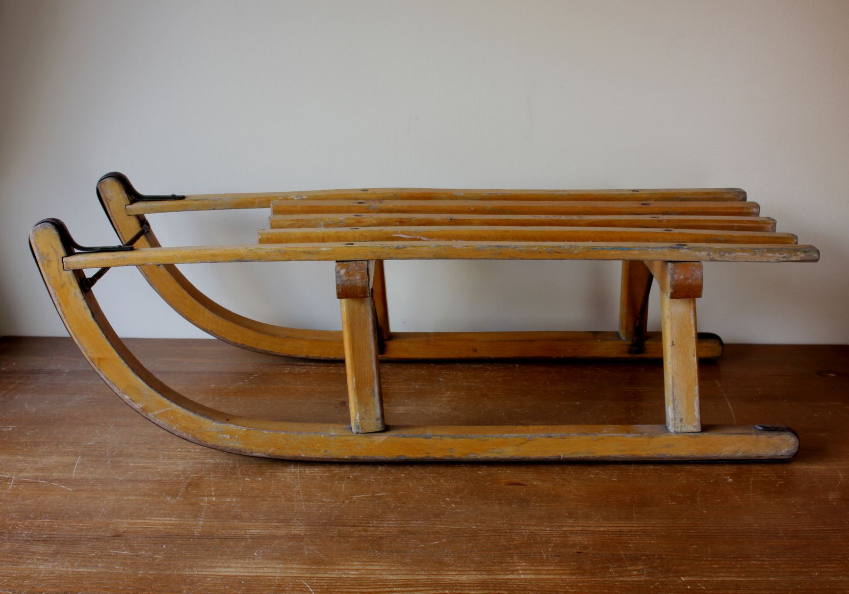 Davos wooden sledge sled ソリ vintage Vintage wooden sled, Davos, Swiss 1930's sledge. For Sale at