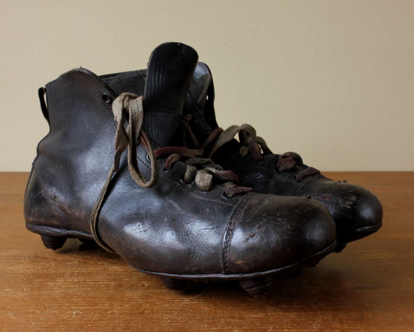 Football Boots. Nailed On Leather Studs & Soles. 1950's Soccer Shoes.