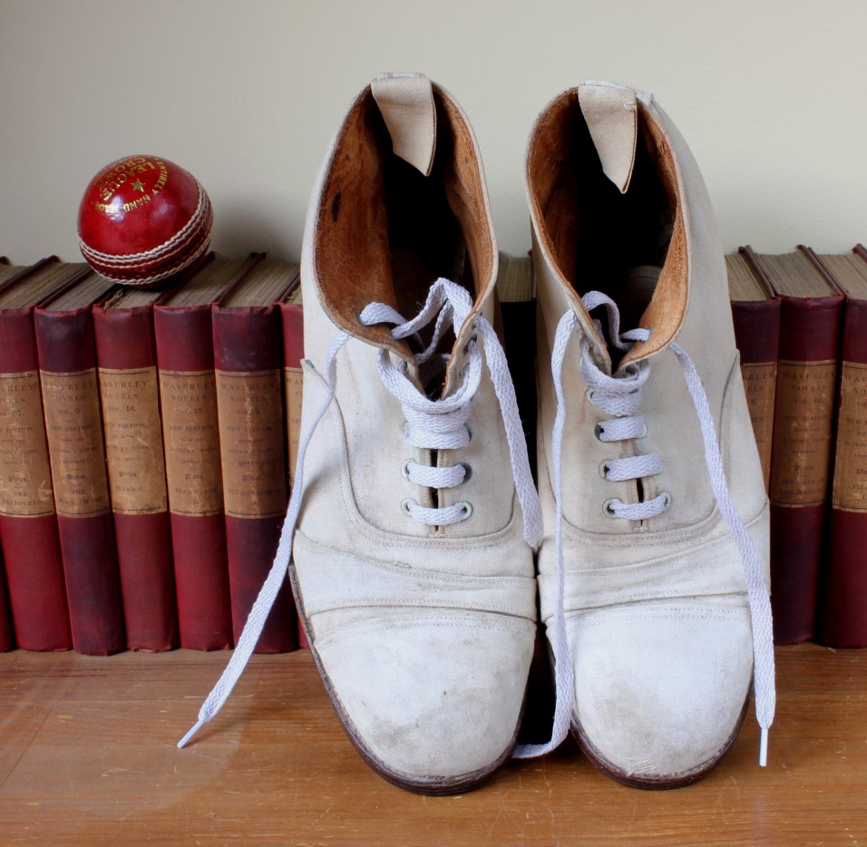 Vintage Canvas Leather Studded Cricket Boots. Antique Shoes 1920's / 1930's