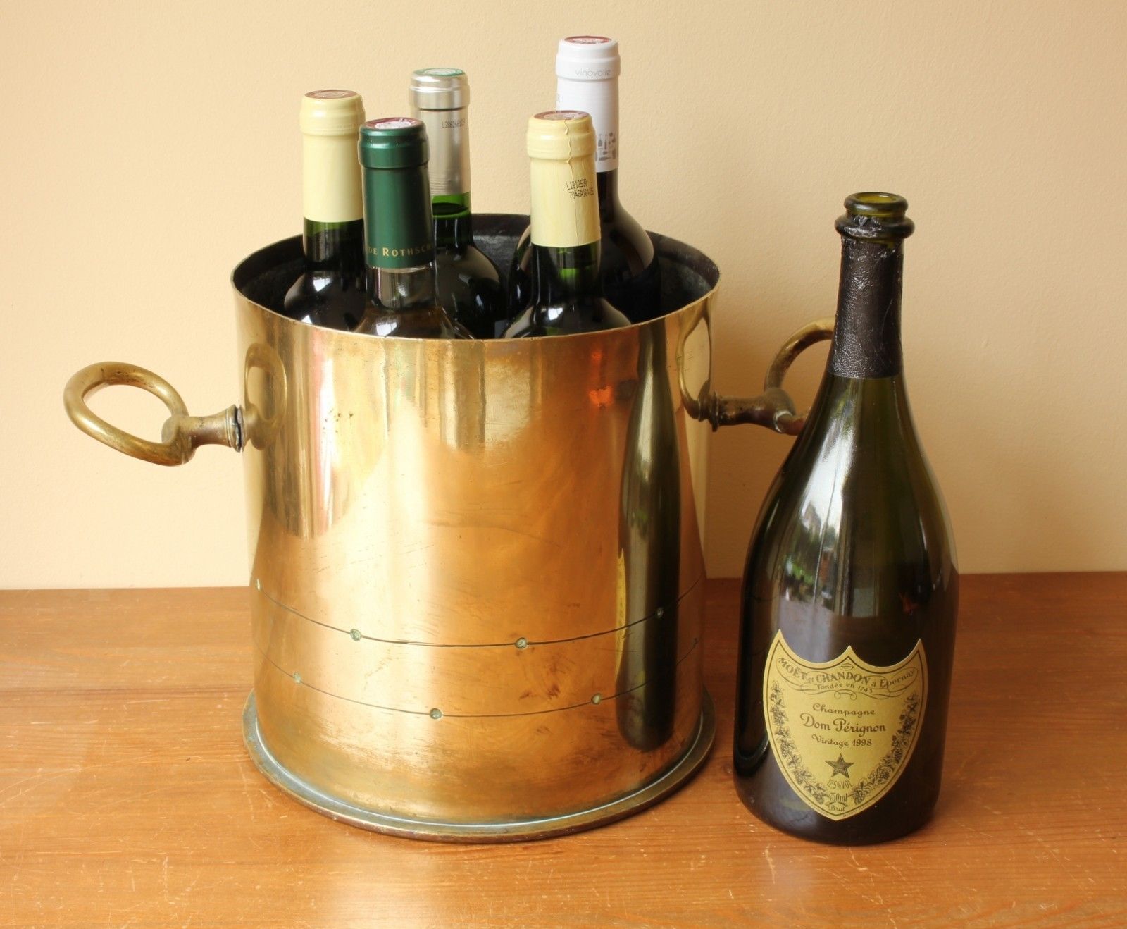 Large Brass Wine Champagne Ice Bucket Cooler. Antique 1914 WW1 Trench